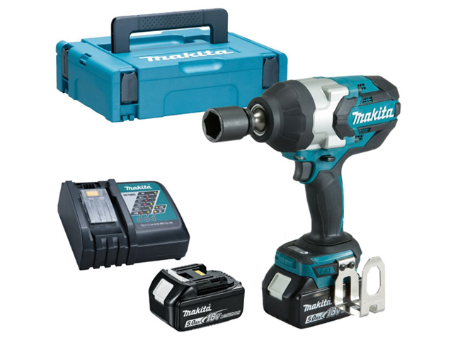 Аккум. ударный гайковерт MAKITA DTW 1001 RTJ в кейсе (18.0 В, 2 акк., 5.0 А/ч Li-Ion, посадочн. квадрат 3/4 ", 1050 Нм, вес 3.5 кг)