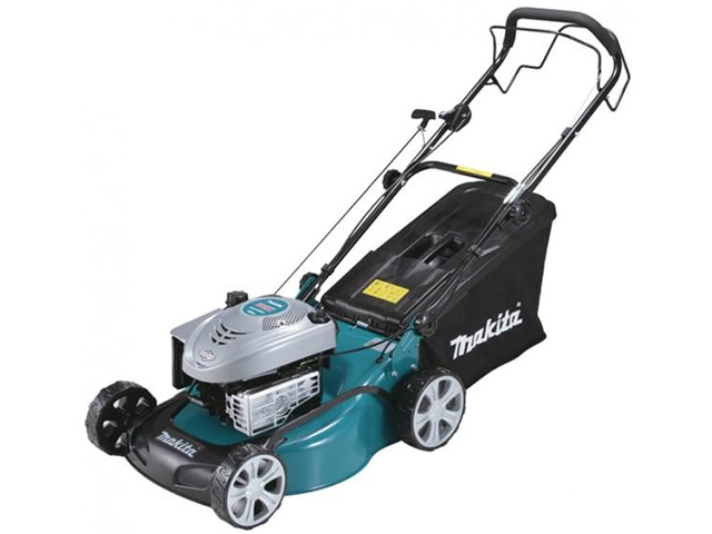 Газонокосилка бензиновая MAKITA PLM 4621 N самоходная (3.6 л.с., шир. 460 мм, выс. 25-70 мм, мульчир. стальн. корпус, травосборник 60 л)