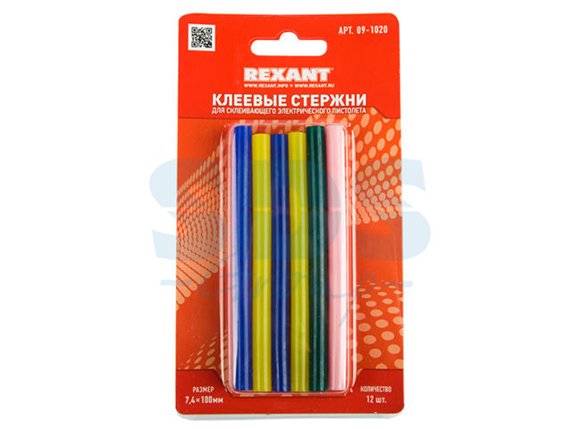 Клеевые стержни d=7,4 мм, L=100 мм, цветные (упак. 12 шт.) (блистер) REXANT