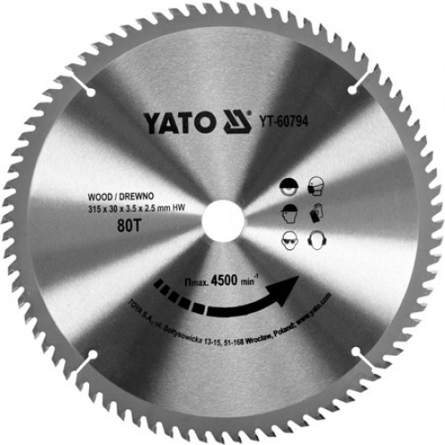 Диск пильный по дереву 315/30 80T с твердосплавными напайками "Yato"